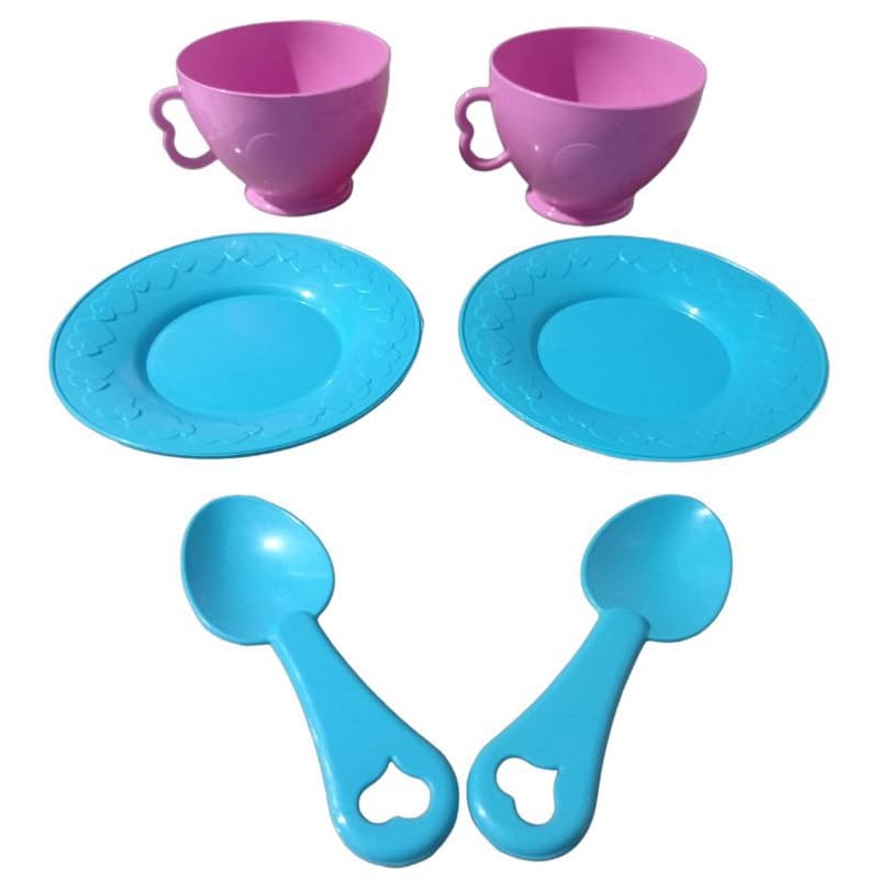 Kit Chazinho Com 6 Peças 2 xicaras, 2 pires e 2 colheres De Brinquedo faz de conta Infantil Altimar