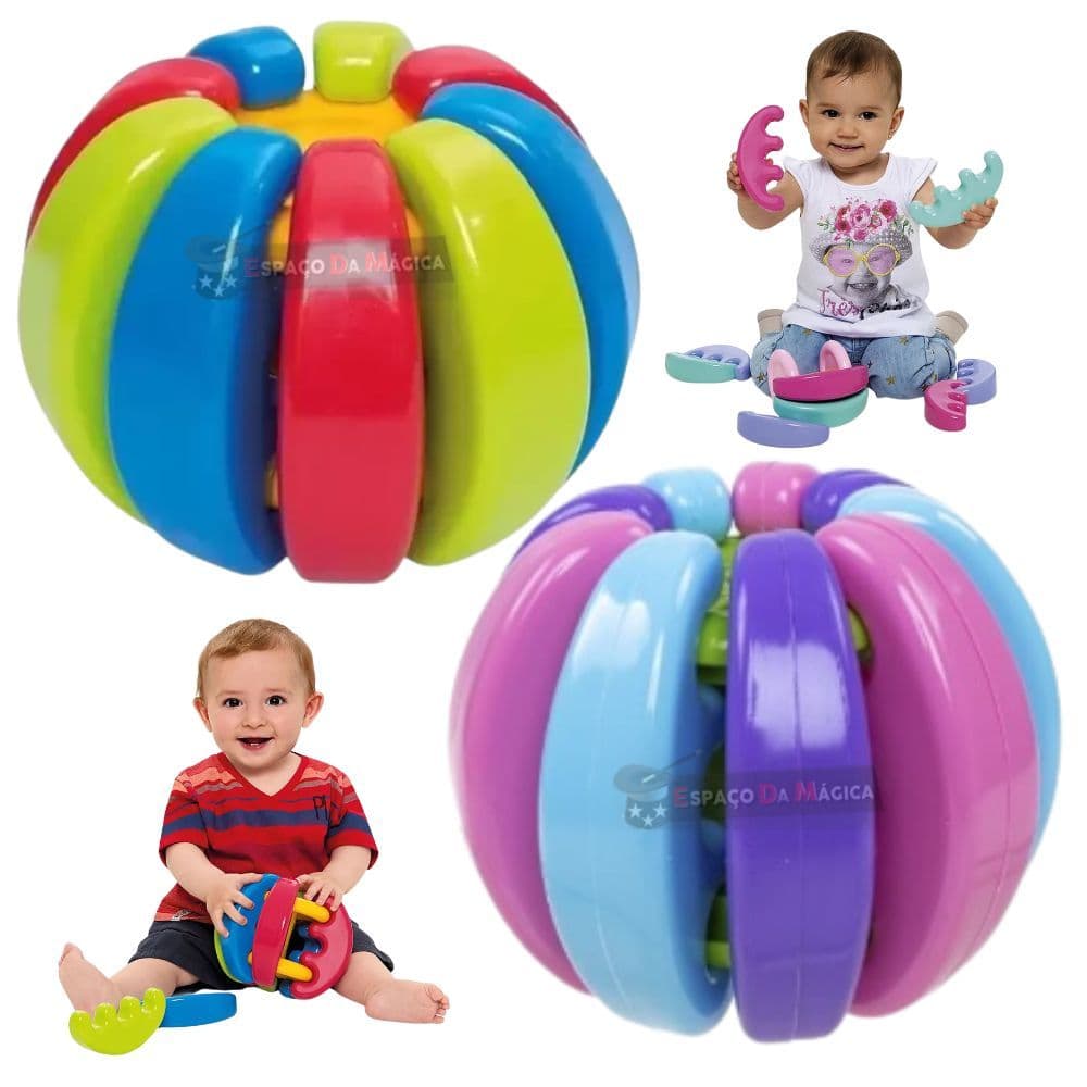 Brinquedo Educativo Bola Didática Gomos Monta e Desmonta Encaixe Bebê Montessori