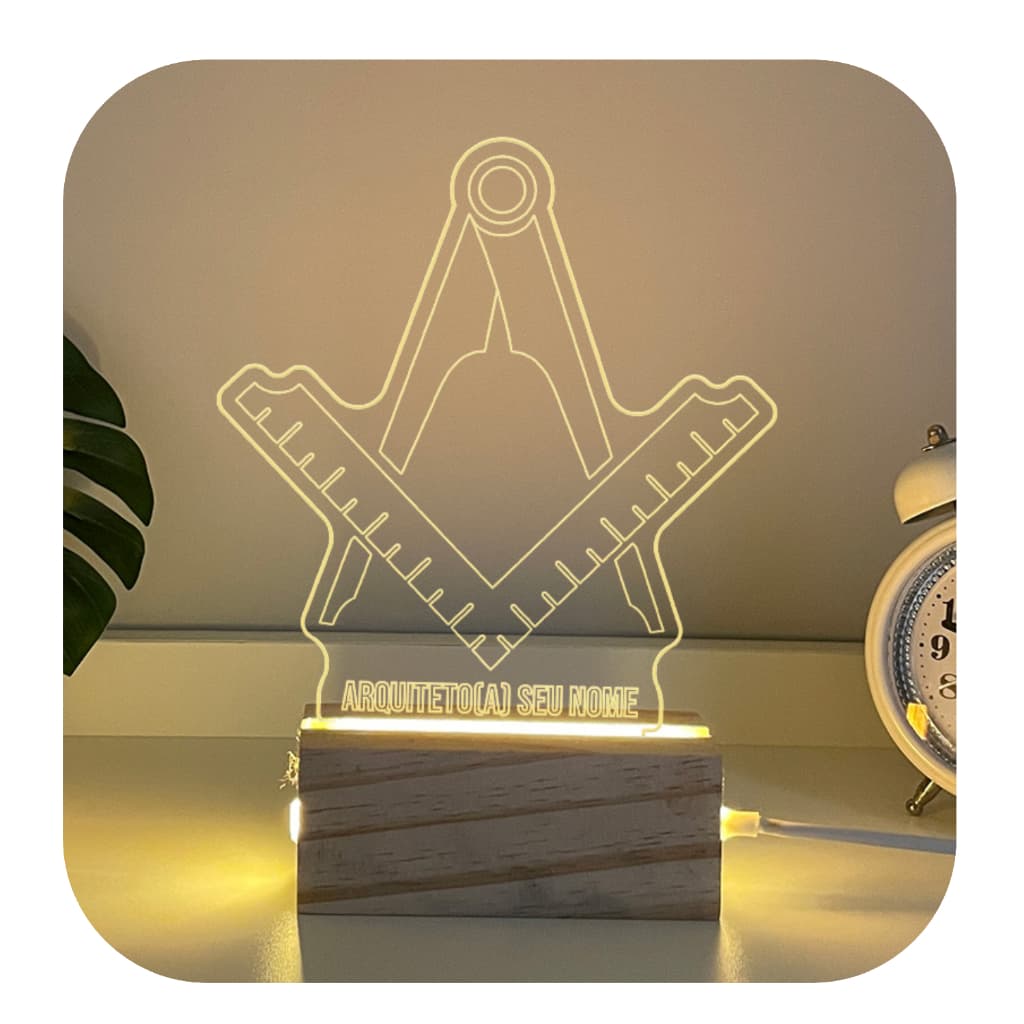 Luminária De Mesa De Arquiteto(a) Personalize Com Seu Nome Em Madeira Luz Acrílico Luxo Decorativo Led