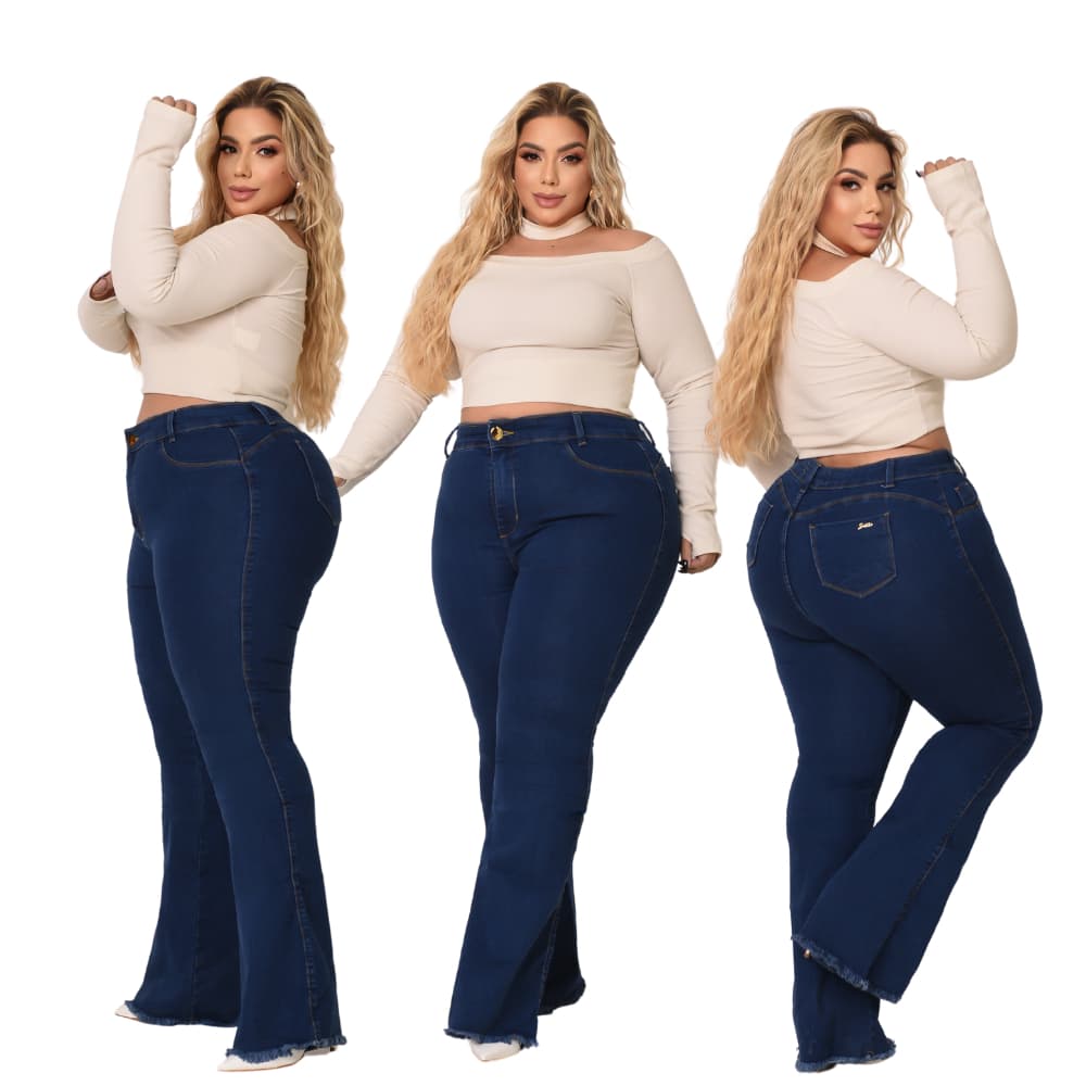 Calça Jeans Feminina Plus Size Azul Clara Levanta Bumbum Com Lycra Elastano Premium- Curve