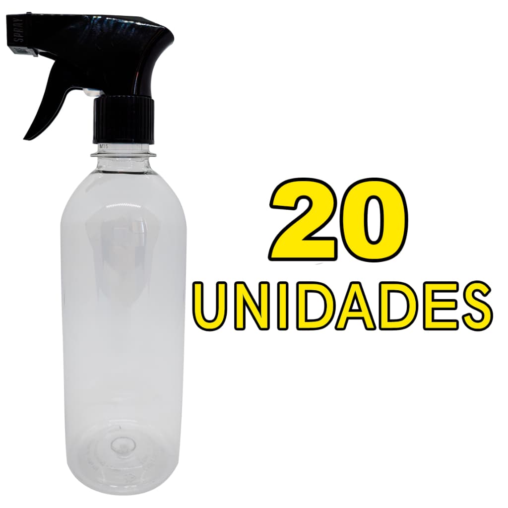 Kit com 20 Garrafinhas Pet Cilíndricas para Spray Borrifador - 500ml