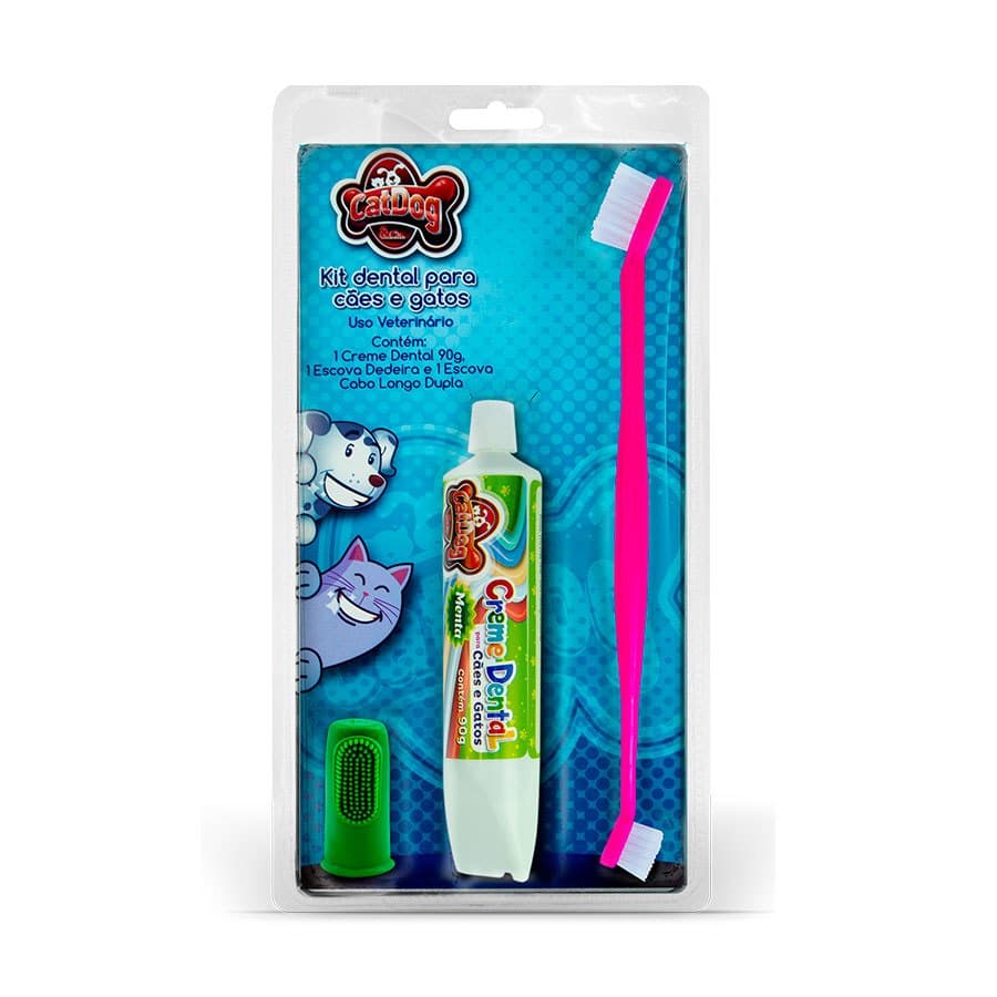 Conjunto de Higiene Dental Cat Dog Creme Dental Diversos Sabores Escova e Dedeira.