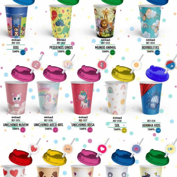 KIT 6 - COPO C/ CANUDO E PINGENTE 400ML - (LANÇAMENTO) - PLASTSHOP