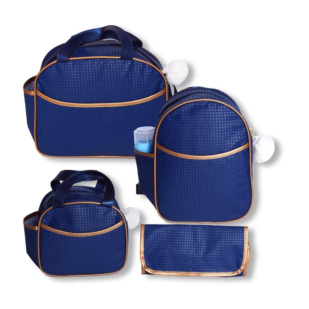 Kit Bolsa Saída Maternidade Azul Marinho 4 Pçs Bebê Menino Menina Mala Trocador Mochila Frasqueira
