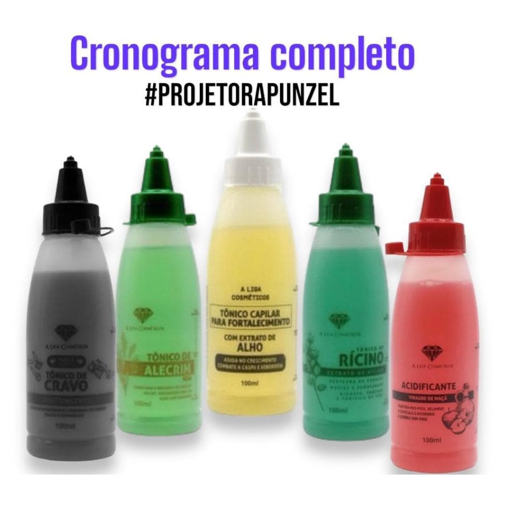 Kit Cronograma Projeto Rapunzel Tônico de Rícino,Alecrim ,cravo acidificante e Tônico de Alho 100ml - A Liga Cosméticos