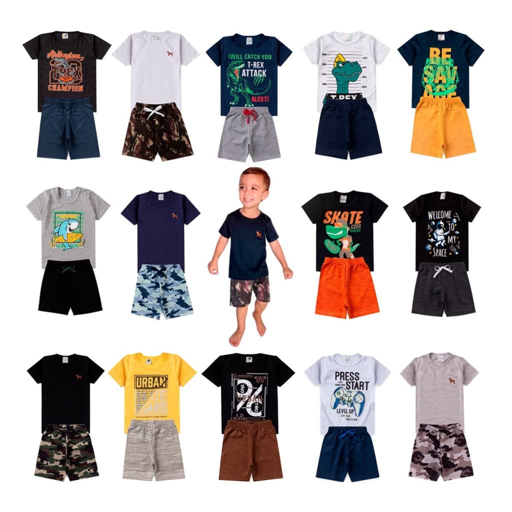 kit 4 Peças De Roupas São 2 conjuntos masculino infantil juvenil camisa e bermuda tamanho 1 ao 16