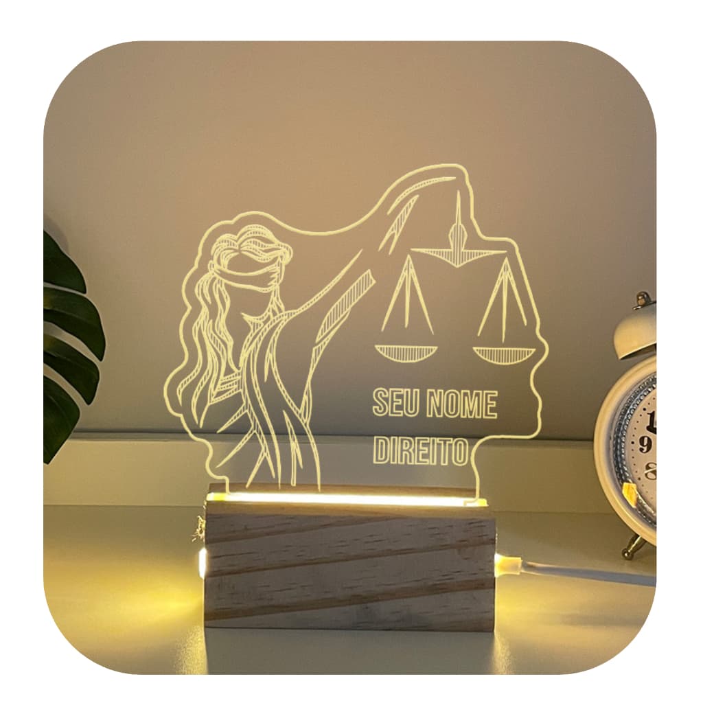 Luminária De Mesa De Direito Personalize Com Seu Nome Em Madeira Luz Acrílico Luxo Decorativo Led