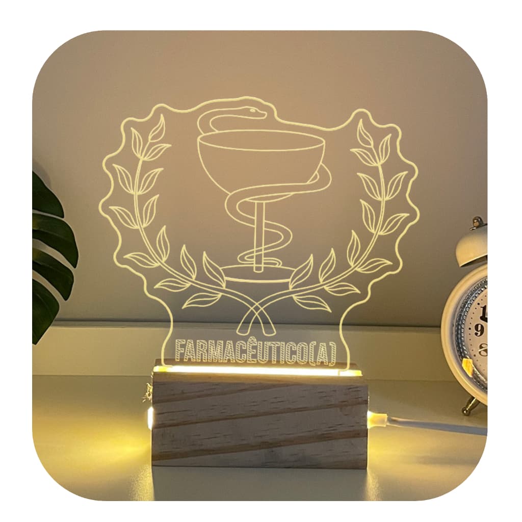 Luminária De Mesa De Farmacêutico(a) Personalize Com Seu Nome Em Madeira Luz Acrílico Luxo Decorativo Led