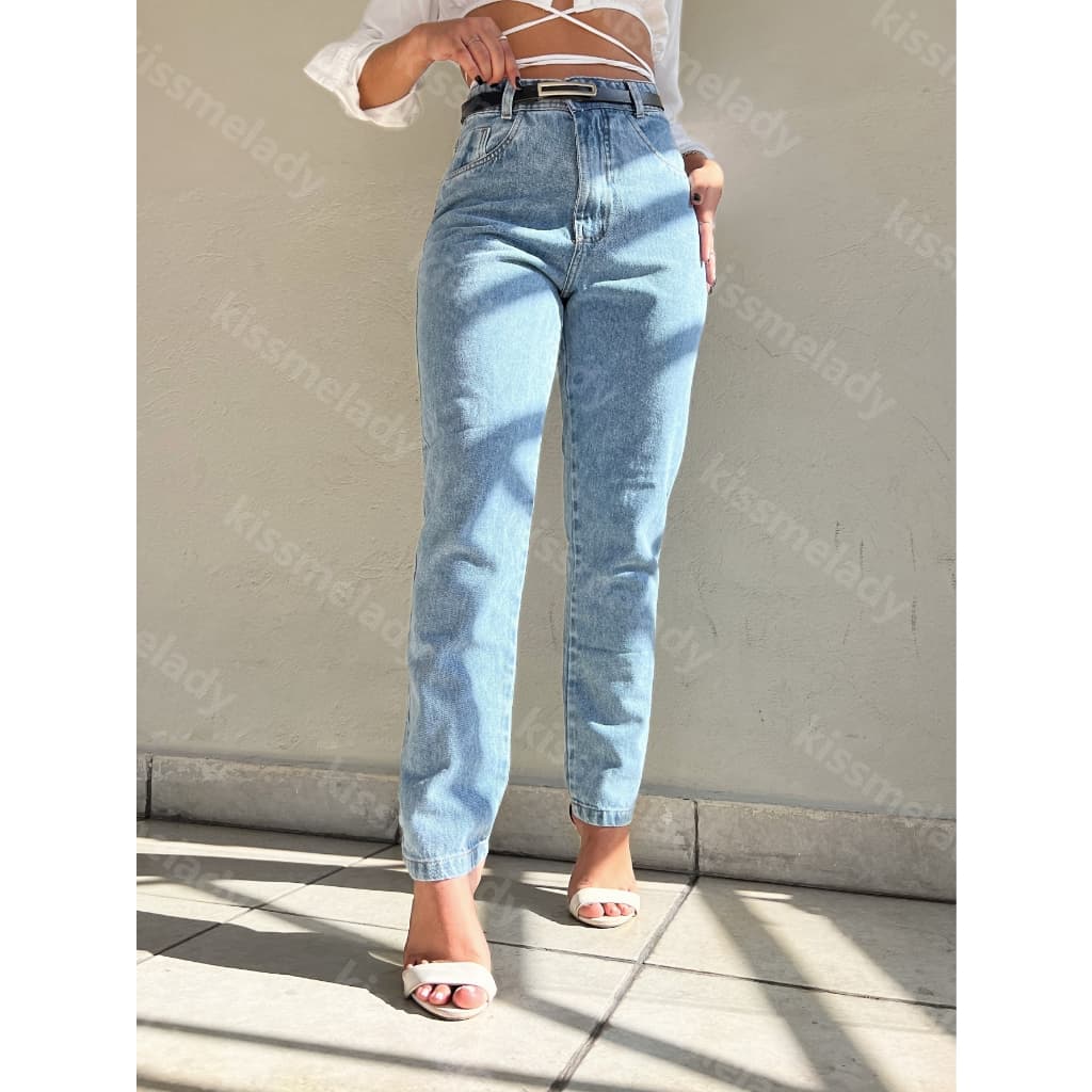 Anaoffice 015 010 8110 com cinto preto calça mom jeans feminina moda novo  lisa sem rascada