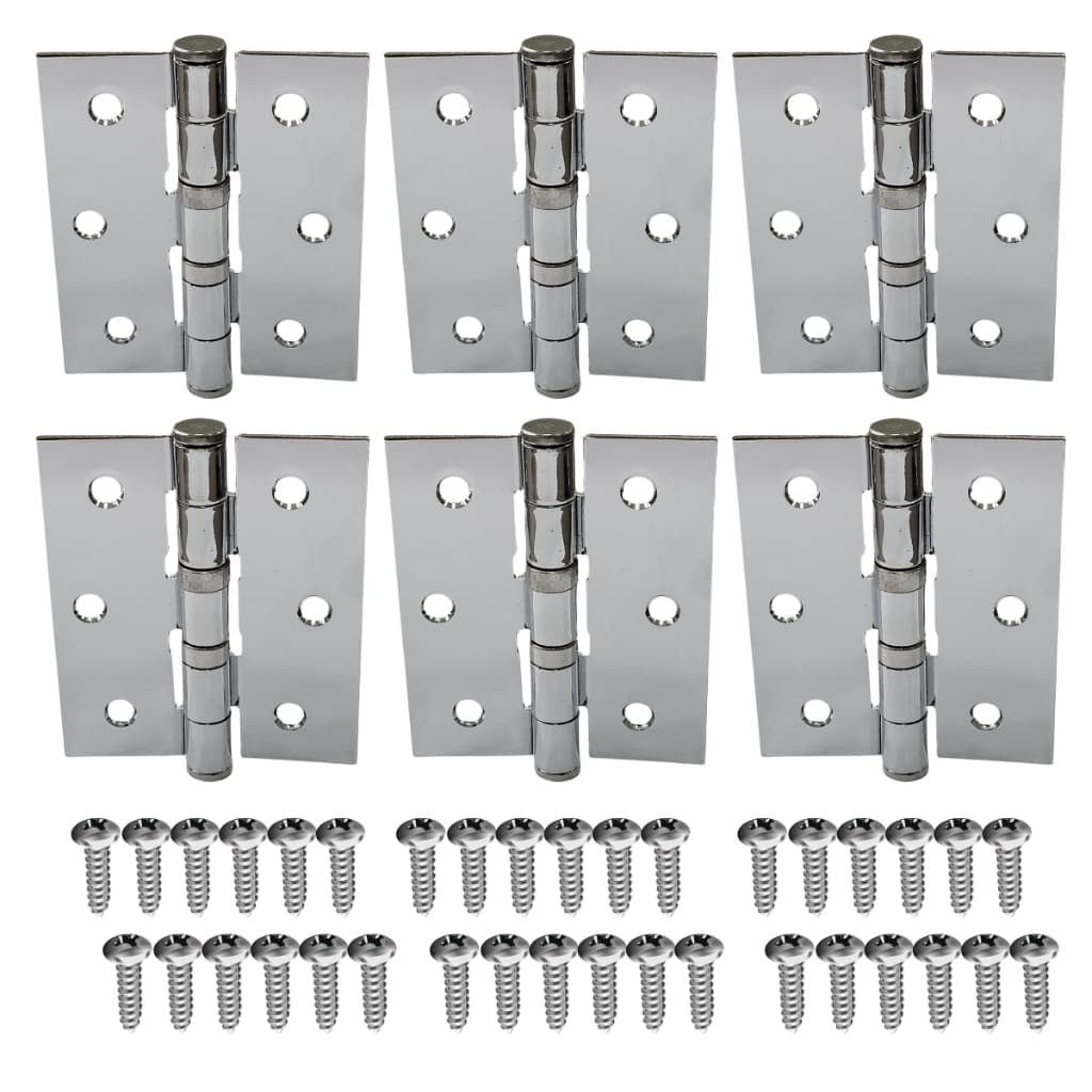 Kit 6 Dobradiças com rolamento reforçada para porta de madeira pesada Cromada