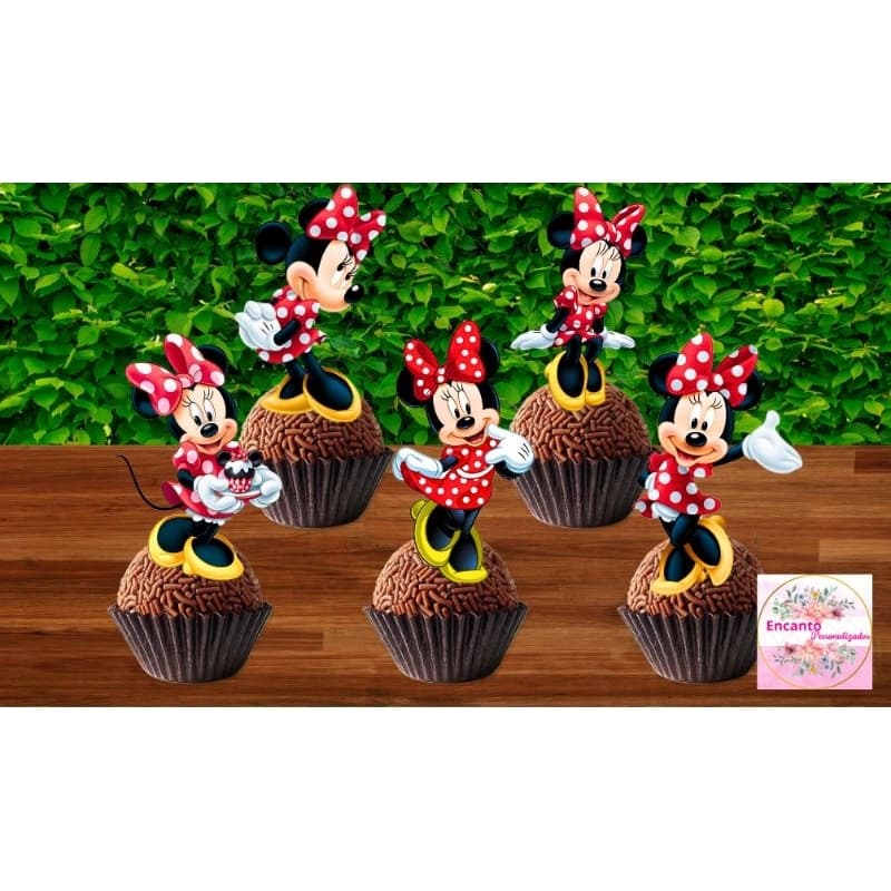 50 Tags Toppers P/ Docinho para festa Minnie Vermelha, brigadeiro e beijinho