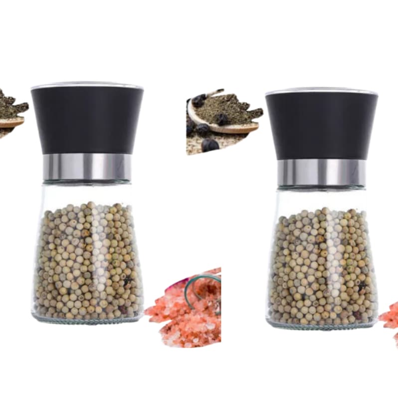 Conj 2 Moedor Sal Pimenta Temperos Especiarias Manual 13cm - 180ml Cor Preto