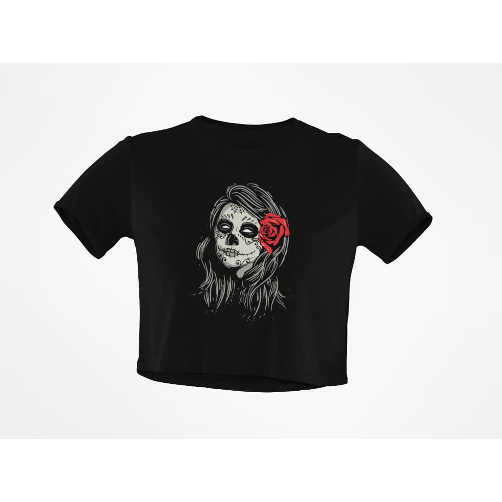 Blusinha Camiseta Cropped Caveira Mãos Santa Muerte