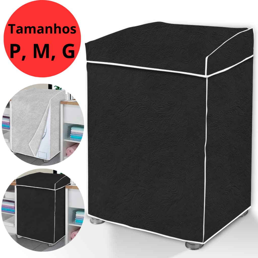 Capa Máquina de Lavar Todos Tamanhos Electrolux Brastemp Consul Colormaq Preto e Cinza