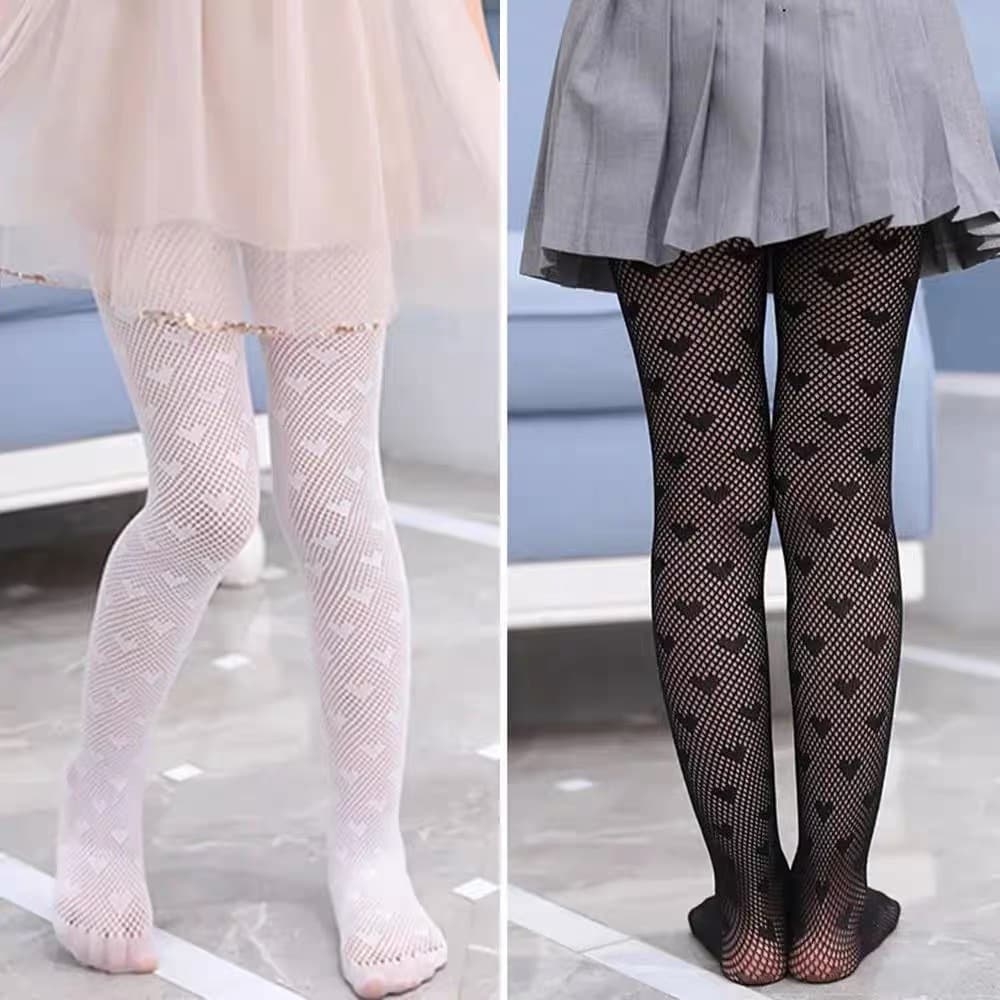 Meia Calça Arrastão Infantil Com Coração Preto e branco