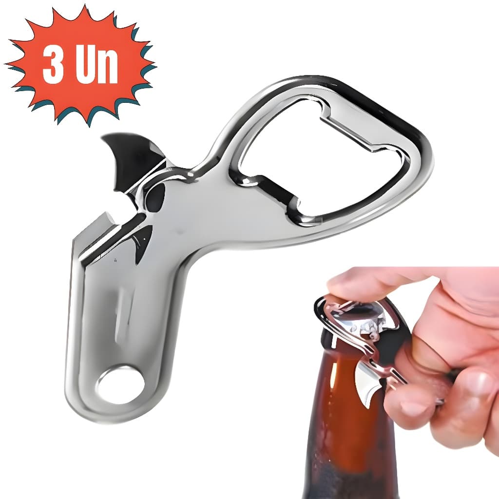 Kit 3 Abridores de Latas e Garrafas Multiuso de Aço Inox Manual 9 cm