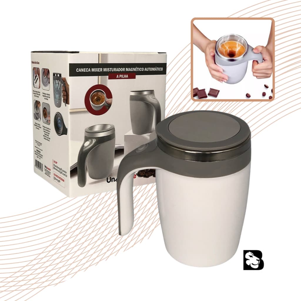 Caneca Elétrica Mixer Inox Automática Misturador 380ml Prepara café, Capuccino Chá Shakes Whey