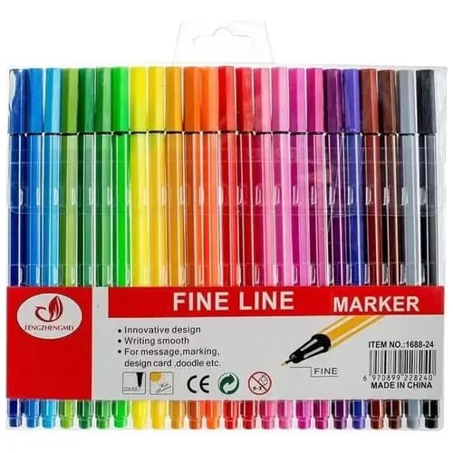 Kit Com 12 ou 24 Canetas Coloridas Fine Line Ponta Fina 0.4 mm Escolar Estudo Ecritorio