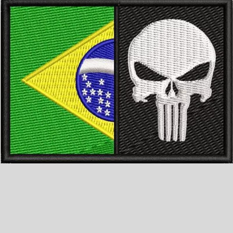 Patch Bordado Bandeira Brasil + Justiceiro Moto Clube Ban572 Motociclista Colete Jaqueta Mochila Bolsa