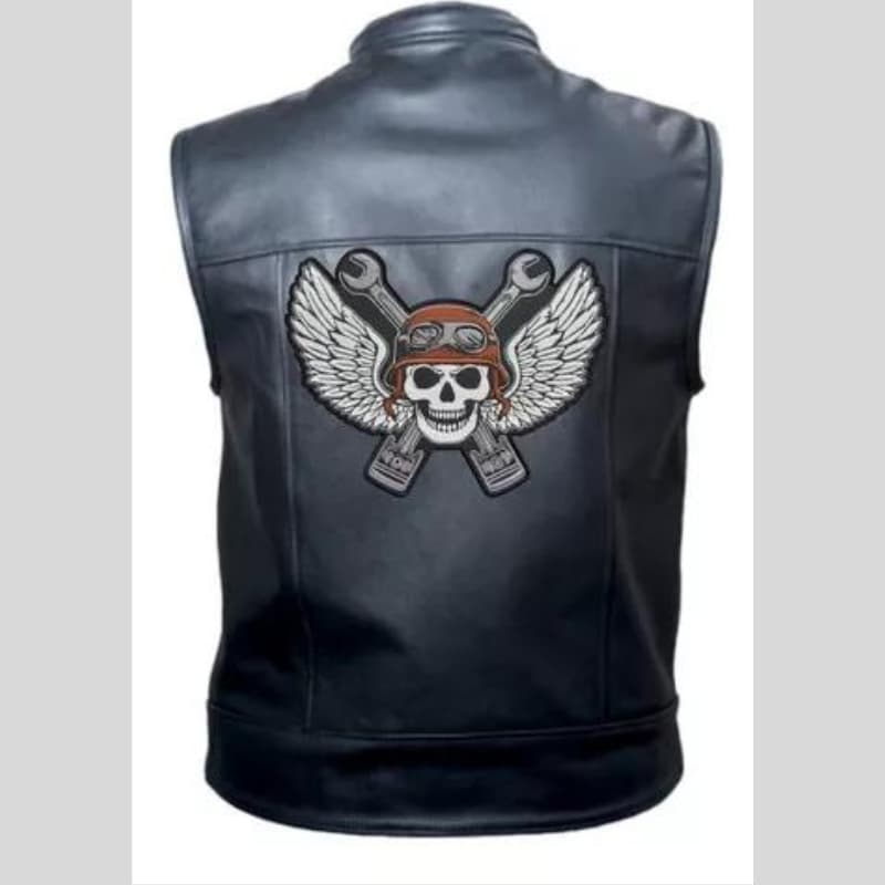 Patch Bordado Caveira Piloto Skull Motociclista 30x23 M.1 Motoclube Personalizado Bolsa Jaqueta Colete Mochila