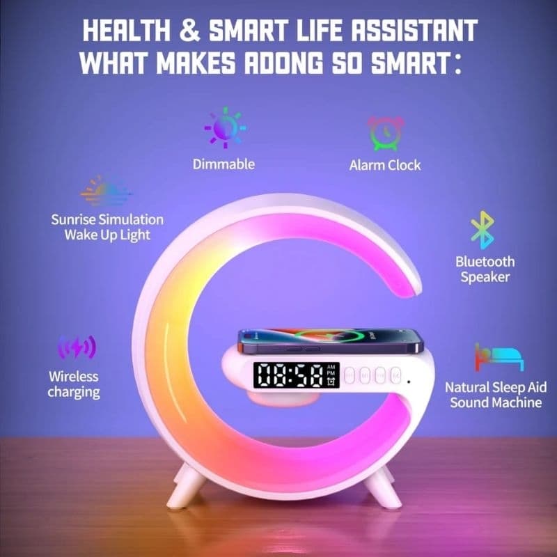 Carregador por Indução Com Luz Noturna Bluetooth Relógio RGB LANÇAMENTO
