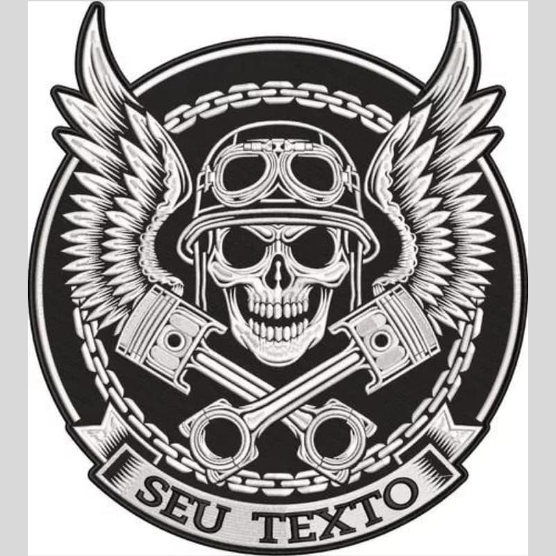 Bordado Brasão Caveira Skull Motociclista Motoqueiro Cav67 Personalizado Jaqueta Colete Bolsa Mochila