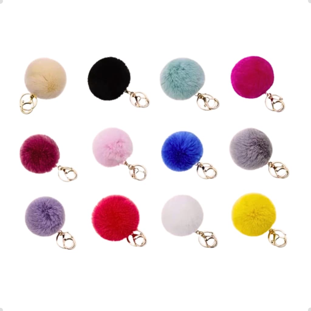 Kit 12 Chaveiro Pompom Pelúcia Felpudo Com Pingente Metal Para Bolsas  Mochilas