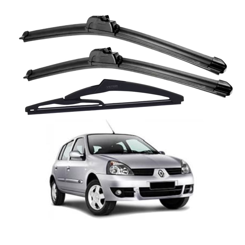 Kit 3 Palhetas Limpador De Parabrisa Dianteiro + Traseiro Renault Clio Hatch Ano 1999 À 2012