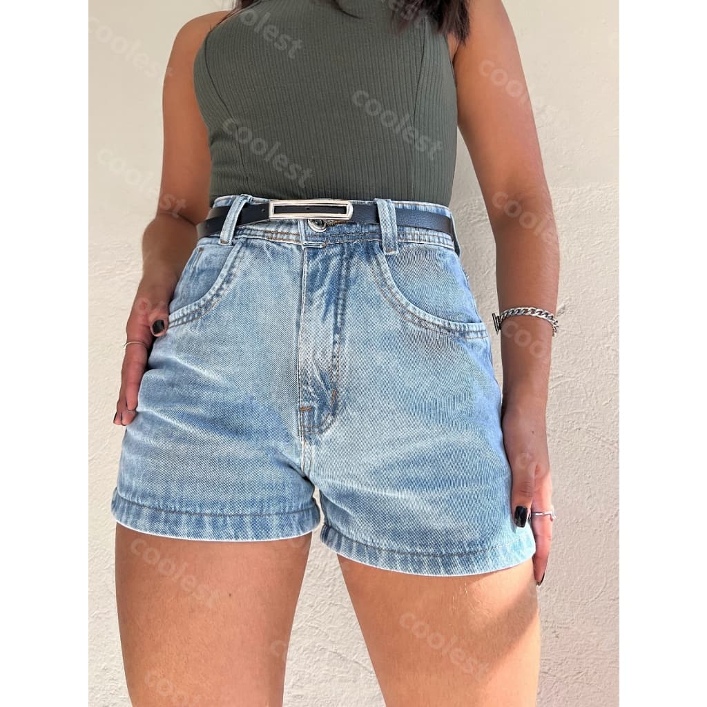 Coolestfeminina 911 com cinto preto Shorts jeans feminino  sem rascada lisa