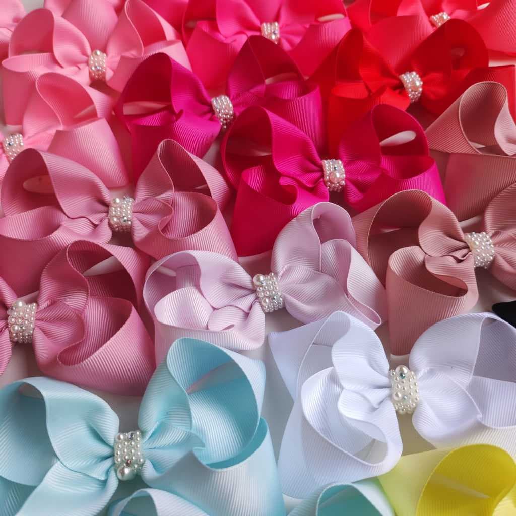 9 unidades Laço LINDY boutique grande com perolas para escolher as cores no bico de pato acessórios para cabelo