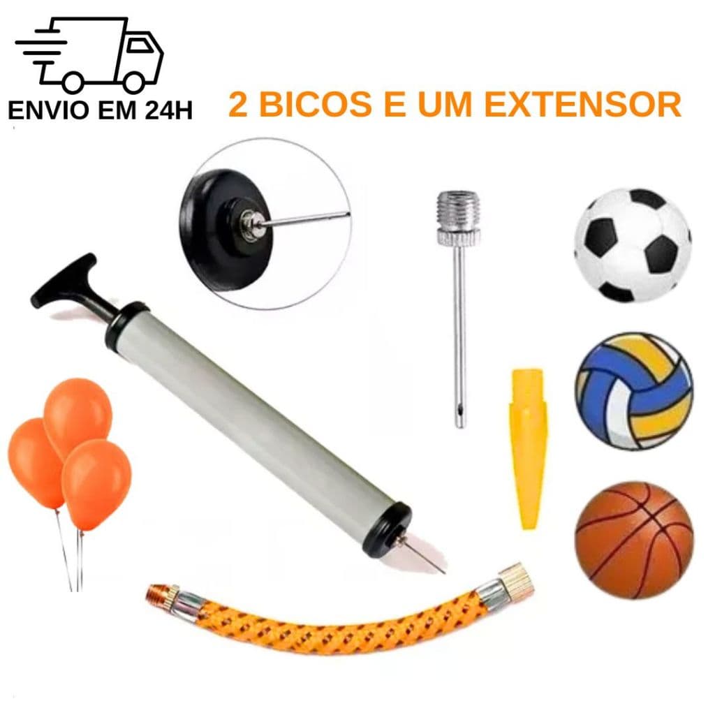 Bomba de ar manual com 2 bicos e um extensor para encher inflar bolas bexigas infláveis