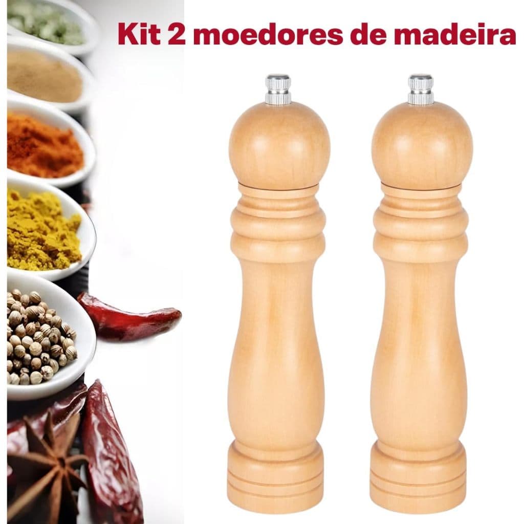 Moedores 21cm De Sal Pimenta Especiarias Em Madeira Premium