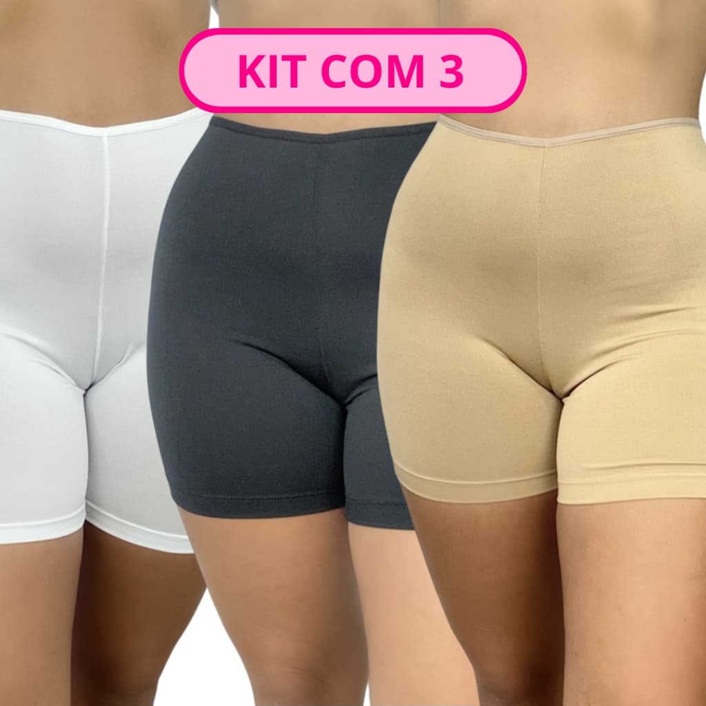 Kit C/3 Shorts Anágua Liso Segunda Pele Feminino Short Legging Cintura Alta