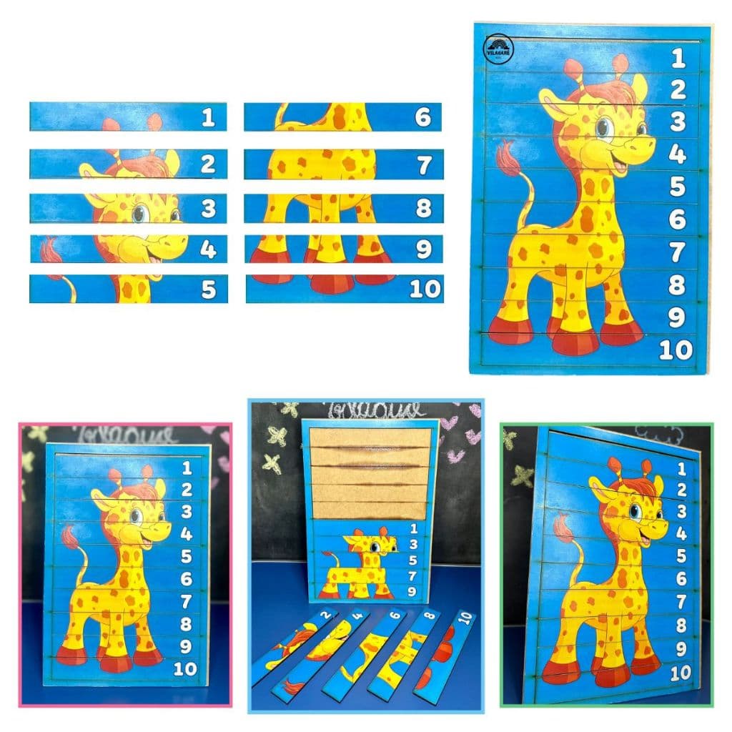 Quebra-Cabeça Girafa Numérica em Madeira Brinquedo Matemática Numerais