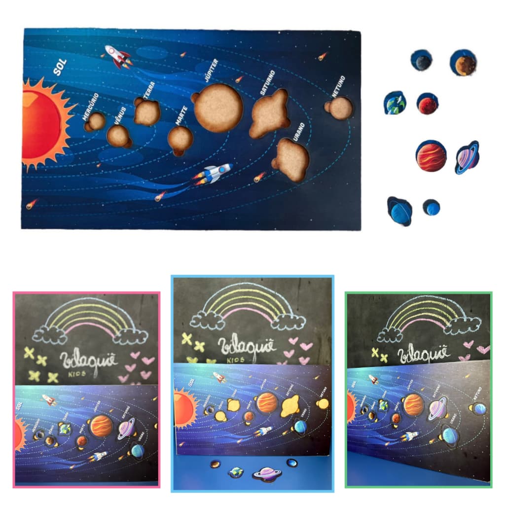 Sistema Solar Tabuleiro em MDF Jogo de Encaixe Planetas Brinquedo Educativo Pedagógico Quebra-Cabeça
