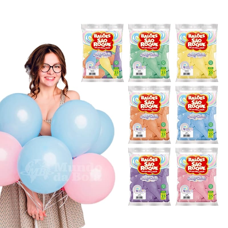 Balão 9 Polegadas Candy Colors São Roque c/25 unds Bexiga