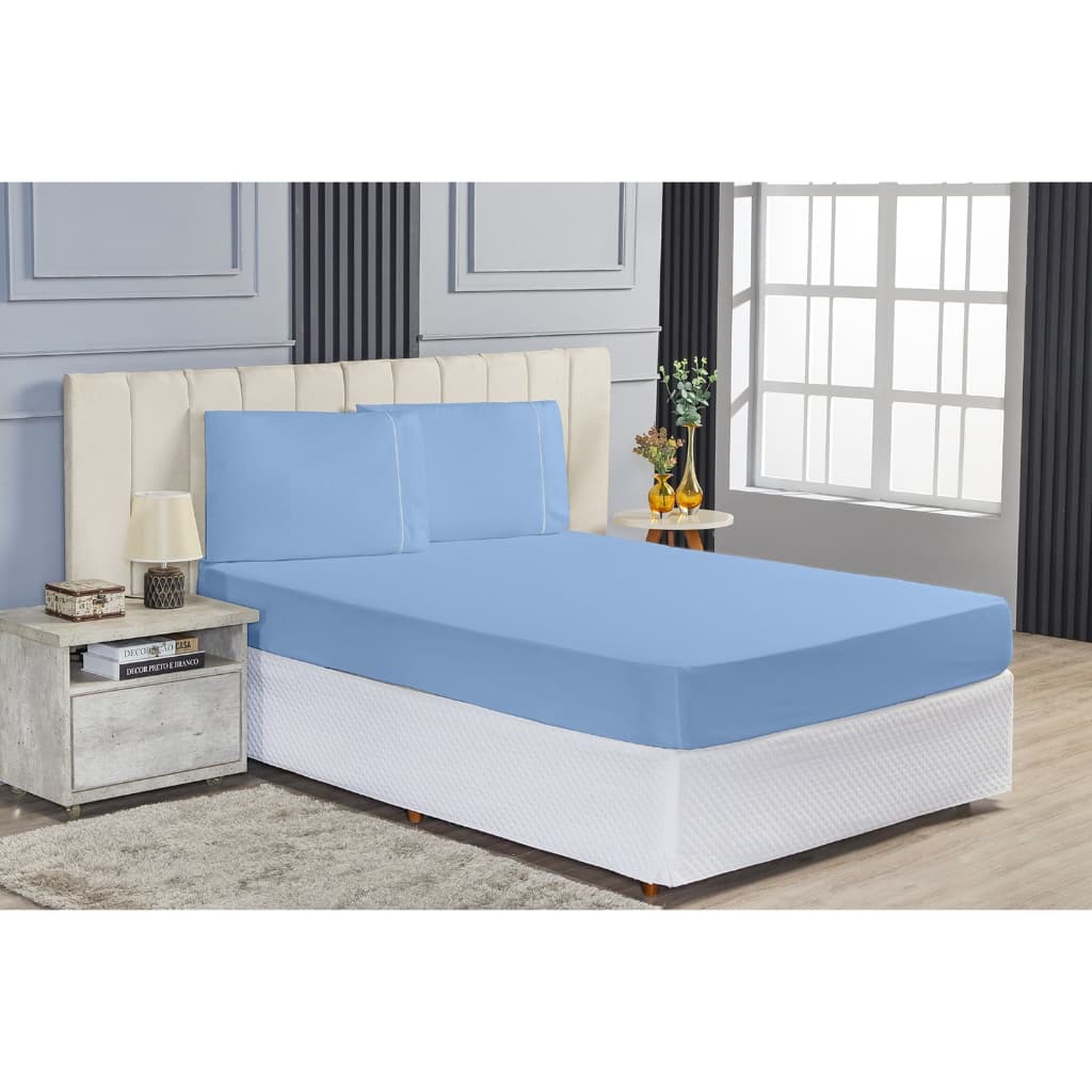 Jogo Lençol Queen 3 Peças Cama Box 100% Algodão 200 Fios Elastico Ponto Palito Premium