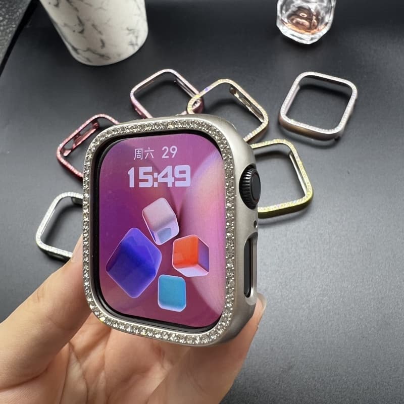 Bling Diamente Case Capa+3D Macio Filme Para Apple Watch 41mm 44mm 42mm 40mm 38mm 45mm iWatch Capinha+Película Kit