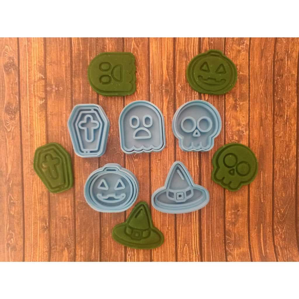 Cortador de Biscoito / Massinha / Biscuit Halloween Fantasma, Abóbora, Caveira, Caixão e Chapéu de Bruxa