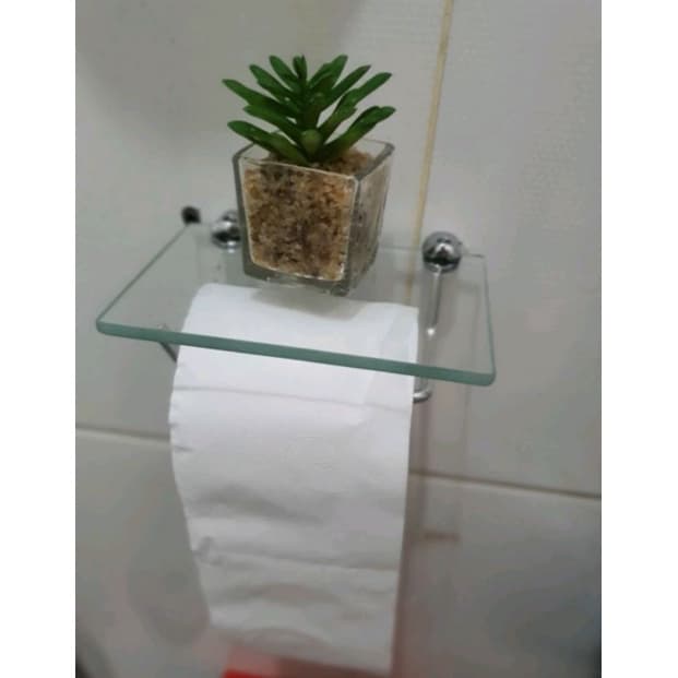 Papeleira Porta Papel Higiênico Com Prateleira Vidro Para Celular ou Decoração Banheiro Luxo