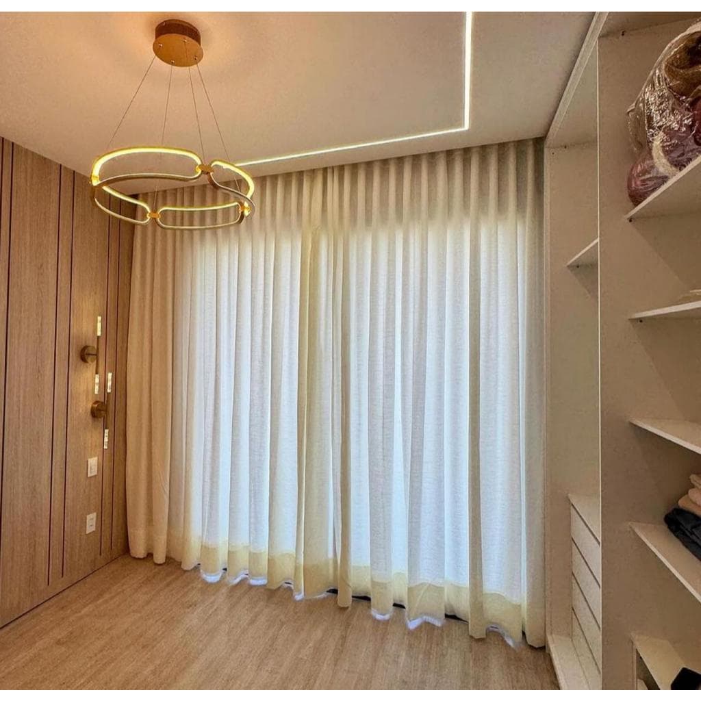 cortina gaze de linho trilho suiço com cordão wave 12 metros para trilho de 4 metros