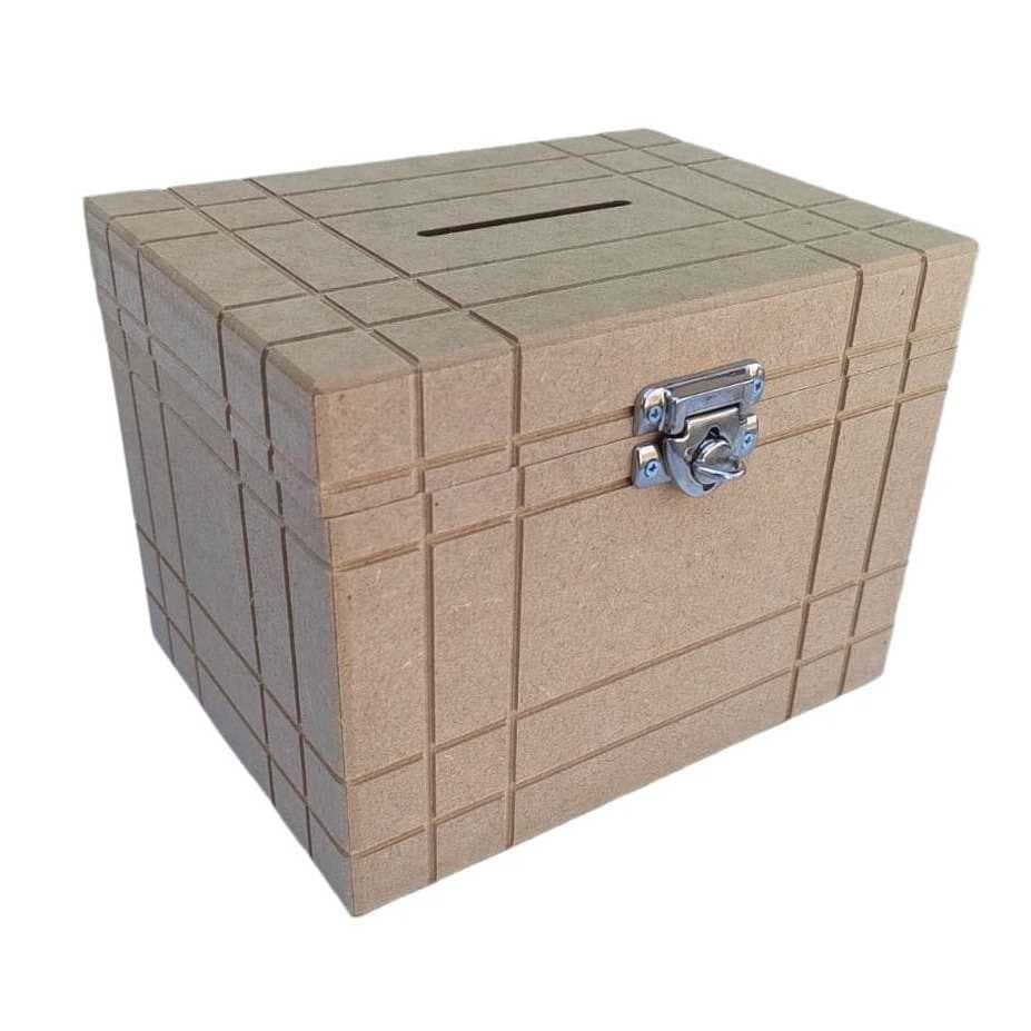 Caixa 20x15x15 Cofre Riscada com Fecho Cadeado MDF Madeira