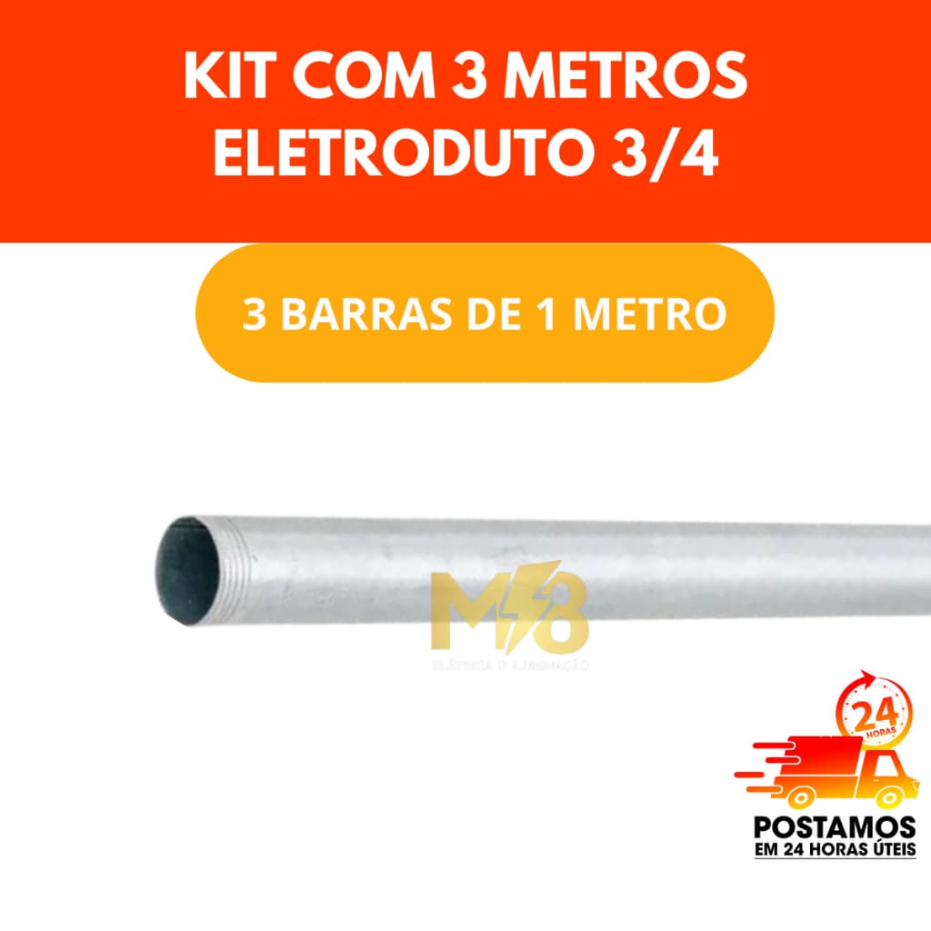 3 METROS BARRA ELETRODUTO GALVANIZADO 3/4 POLEGADA ELETRODUTO ZINCADO 25MM