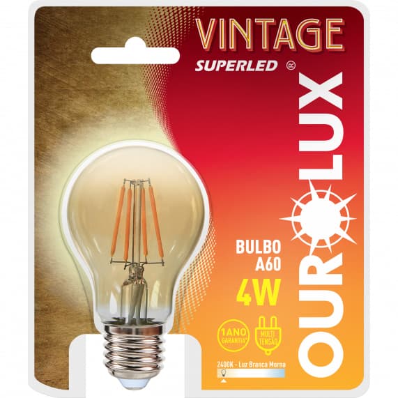Lampada Filamento de Led A60 4w Bivolt Ourolux 2400k