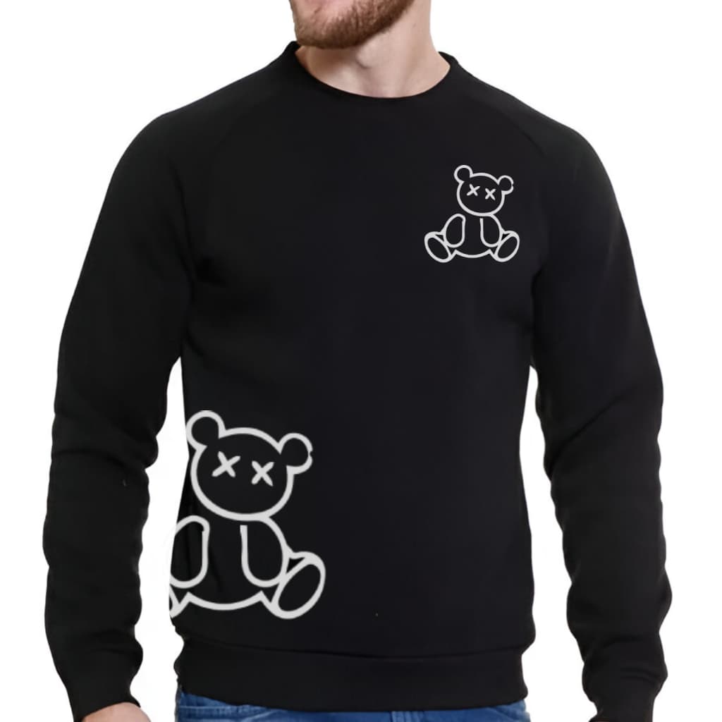 Moletom Gola Redonda Blusa De Frio, Casaco, Capote, Gola Careca Masculino Estampado Urso Sentado