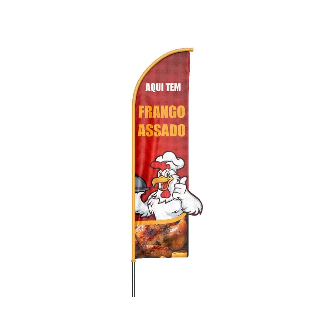 Wind Banner 3D Frango Assado Dupla Face com Haste  220x70cm