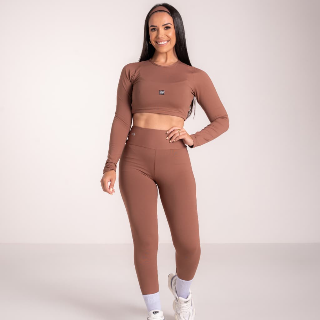 CONJUNTO DE ACADEMIA CALÇA LEGGING FITNESS E CROPPED MANGA LONGA