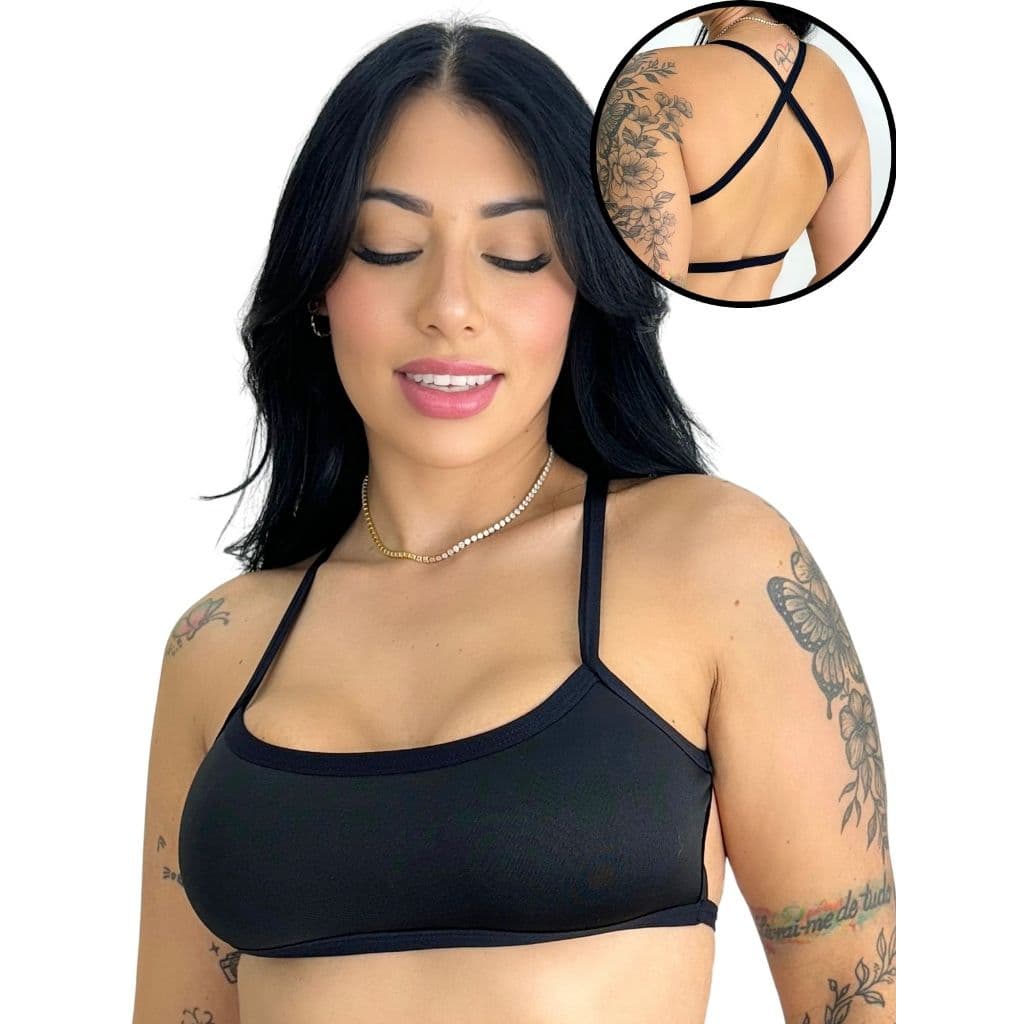 Top Cropped Fitness Cruzado Alcinha Faixa Costa Nua Moda Gringa Blogueira