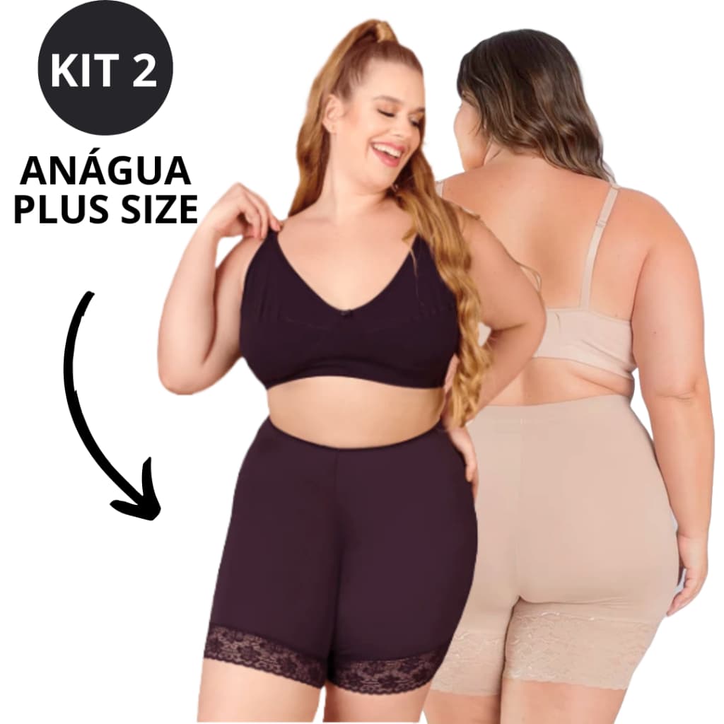 Kit de 2 Short Anágua Plus Size Básico de Microfibra Shortinho Evita Atrito entre a Pele Meia Perna