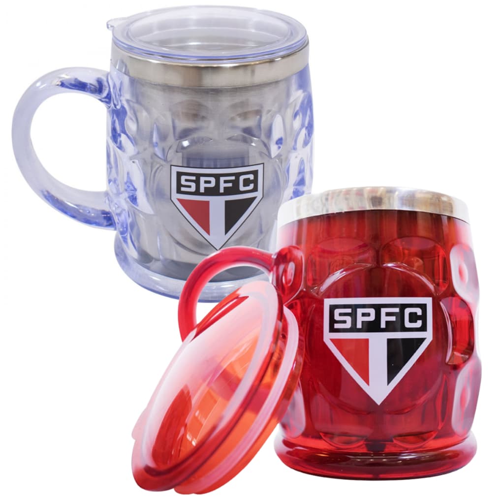 Caneca São Paulo Térmica Relevo Com Tampa 500ML Mileno
